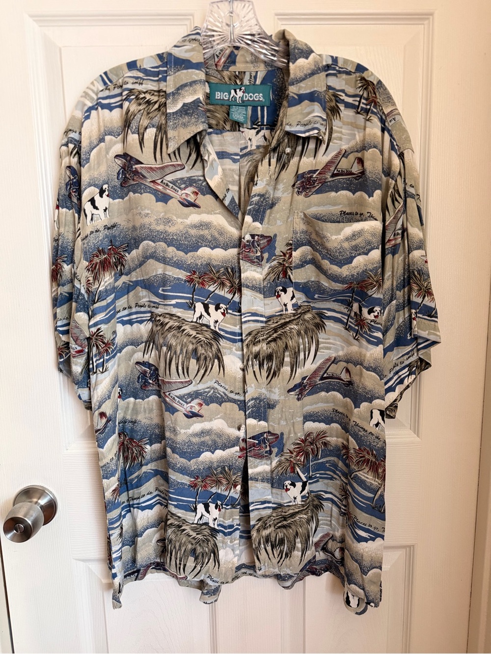 Vintage Big Dogs "Air Big Dogs" All Over Print Rayon Hawaiian Camp Shirt
Men's L - Picture 2 of 11